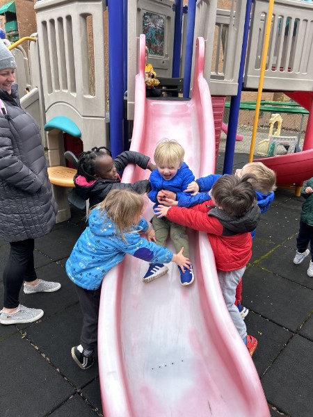 Coming down the outside slide